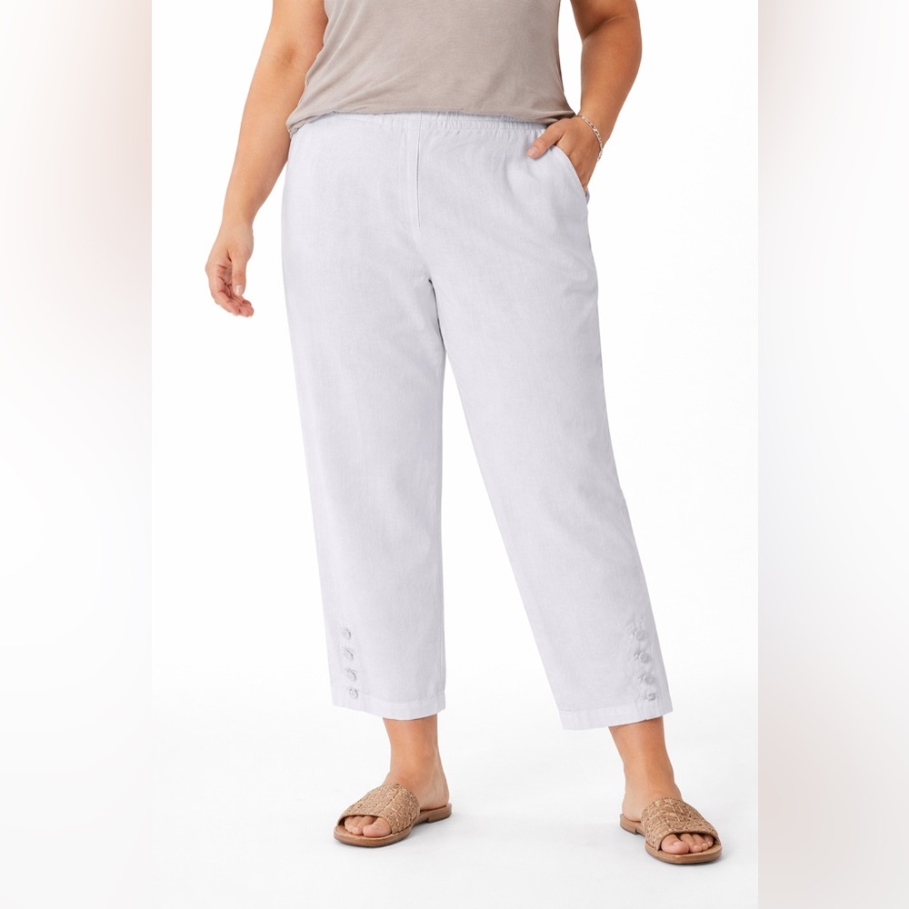 J. Jill White Linen Pants button detail size XL cropped
